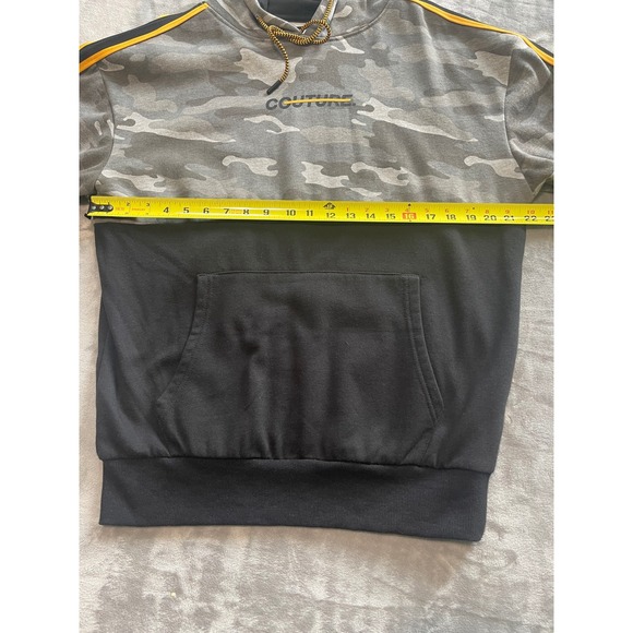 Urban ID Mens‎ Camo Hoodie Black Gray Couture Yellow Stripe Streetwear Medium - Picture 5 of 7